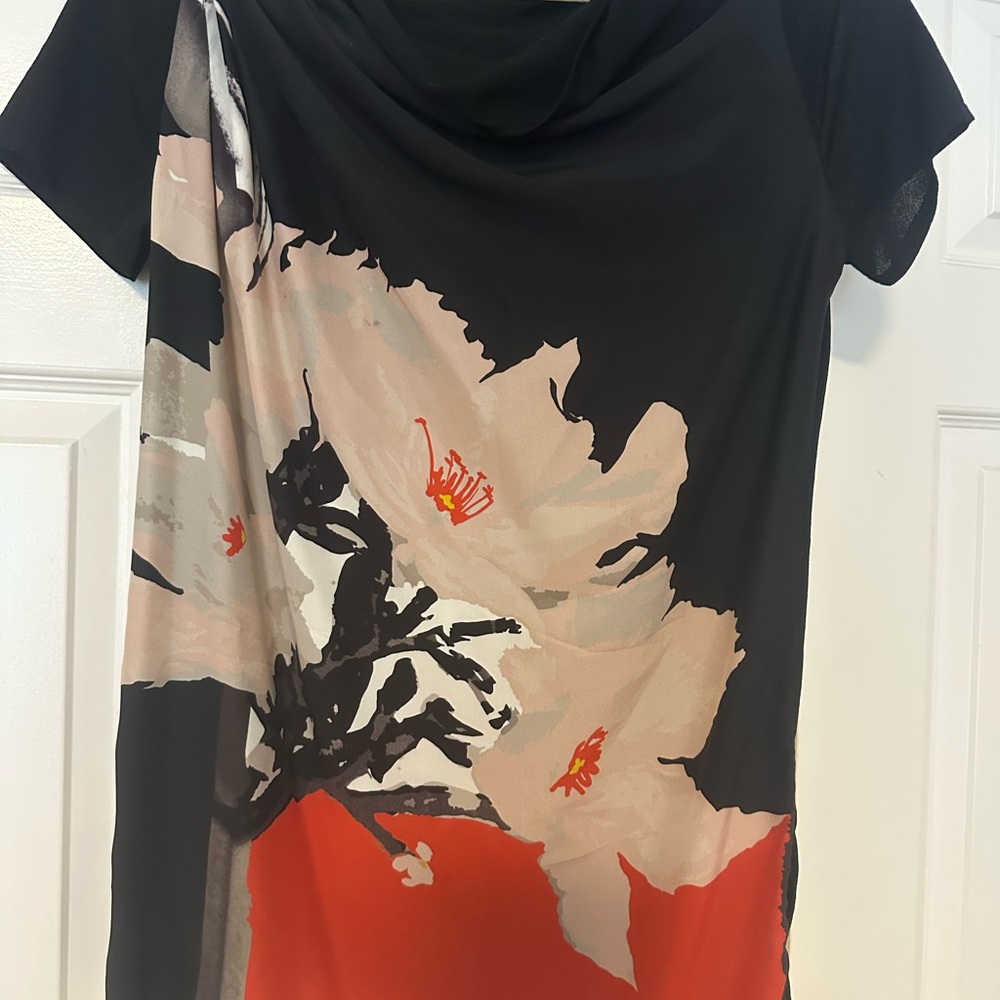 MaxMara Black and Red Floral Cowl Neck Sweater